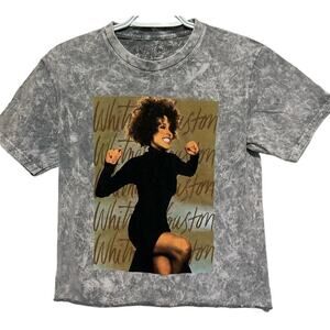 Whitney Houston Junior's Gray White T-Shirt with Whitney Houston on Front Size S